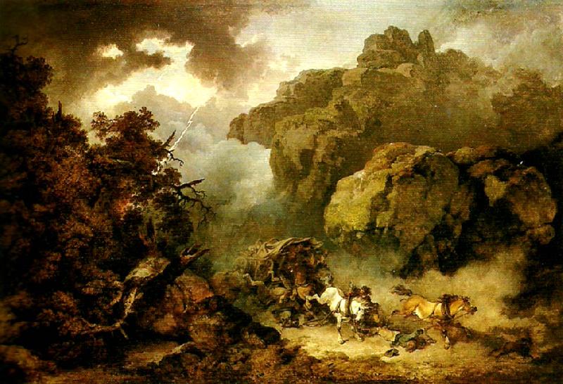 Philippe Jacques landscape with carriage in a storm